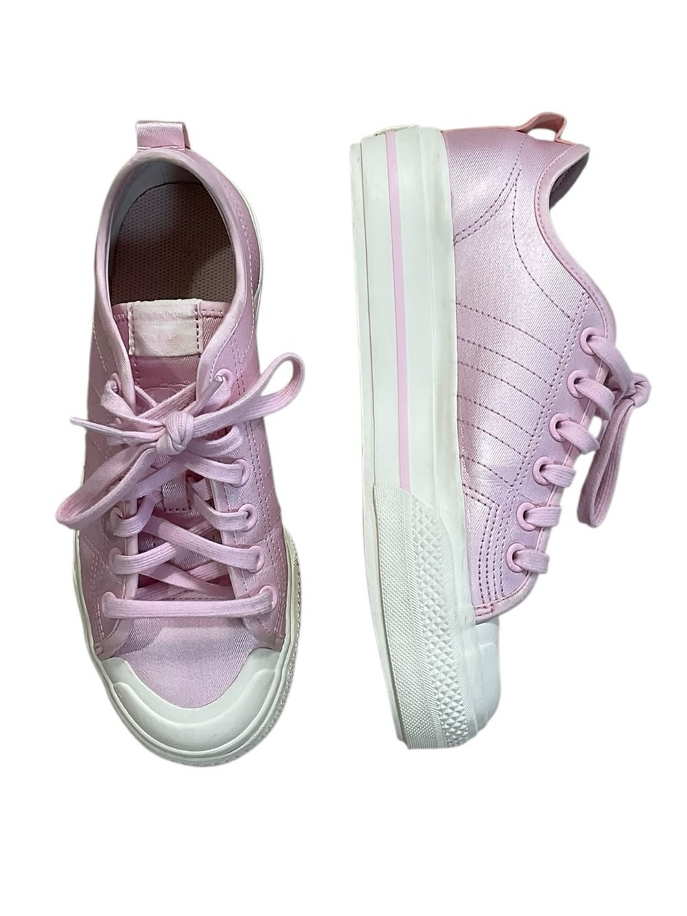 Adidas Nizza RF Platform Clear Pink Satin Sneakers Womens 7.5 GX8371 Casual